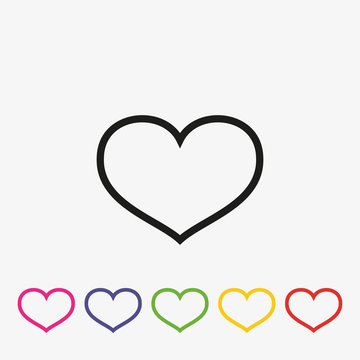Set of outline hearts vector icon. Love symbol flat illustration.