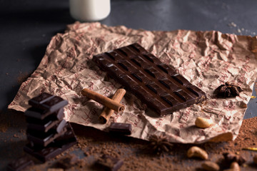 Chocolate bar on a dark background