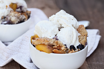 Blueberry and Peach Cobbler with Ice Cream