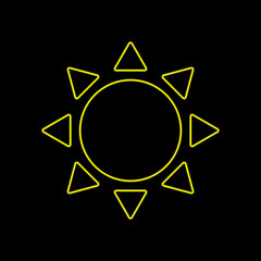 Simple sun vector icon with light effect on black background.