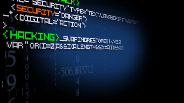 Cyberattaque code informatique écran ordinateur fond bleu programmeur virus