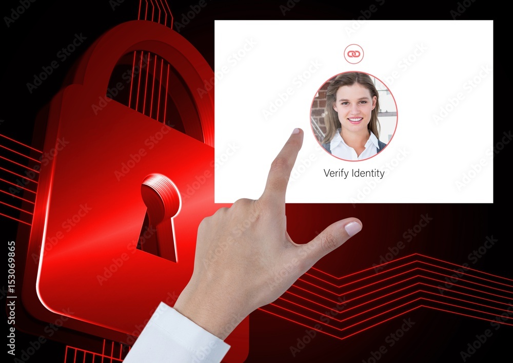 Poster hand touching identity verify security app interface
