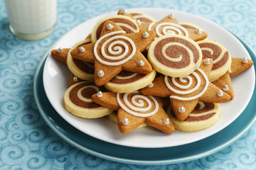 Iced Star Gingerbread Cookies and Chocolate and Vanilla Pinwheels