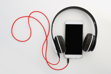 Obraz premium Headphones isolated on white background ,Concept listen to music from smartphone