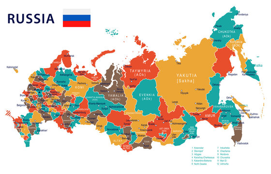 Flag Simple Map of Russia