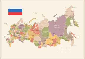 Russia - vintage map and flag - illustration