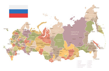 Fototapeta premium Russia - vintage map and flag - illustration