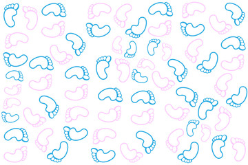 Feet, prints foots on a white background