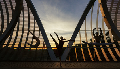 Obraz na płótnie Canvas group of ballet dancers performing an aerobic pose