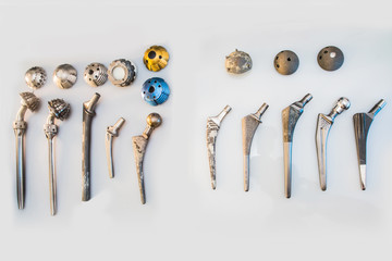 close up of lots of parts for transplantation of the joints of the feet lie