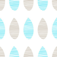 Seamless vector pattern. Blue and grey abstract drops with lines on white background. Fabric ornament. Endless textile illustration