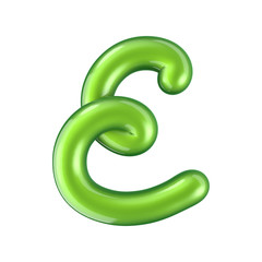Glossy green letter E uppercase. 3D rendering