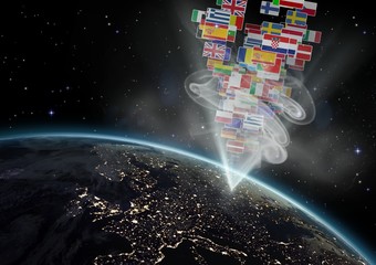 panel with flags going out of earth