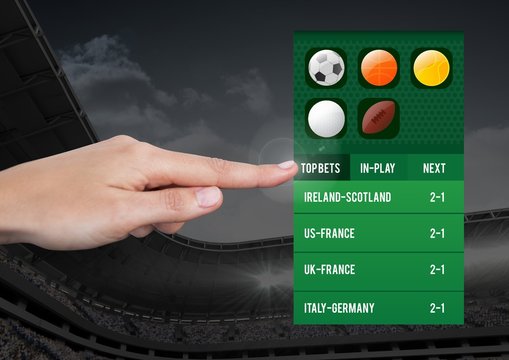 Hand touching a Betting App Interface stadium