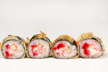 four beautiful sushi roll with crab closeup