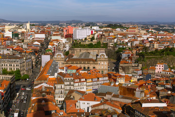 Fototapeta na wymiar Bird's-eye view old downtown of Porto, Portugal.