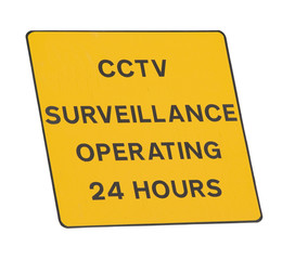 CCTV 24 hour surveillance sign, isolated on white.