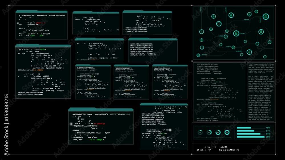 Poster 4k hacker user inter face with random text window code percent load for cyber technology futuristic 
