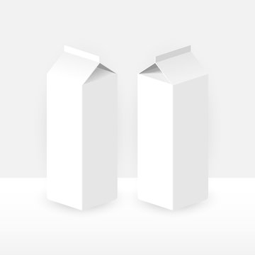 Two white blank carton beverage packages vector illustration.