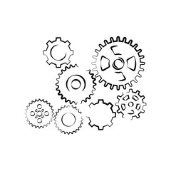 Set of machine gears outline vector icon.