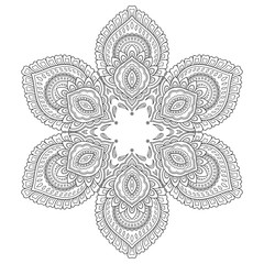 Circular pattern in the form of a mandala. Henna tatoo mandala. Mehndi style. Decorative pattern in oriental style. Coloring book page.