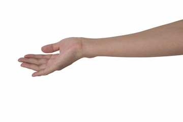 open man hand for receive item isolated with white background