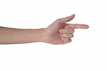man hand pointing isolated with white background