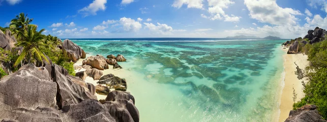 Crédence de cuisine en verre imprimé Anse Source D'Agent, île de La Digue, Seychelles Beautiful beach of Seychelles, island La Digue, Anse Source d'Argent
