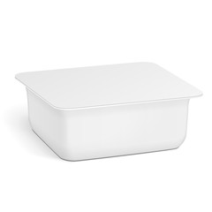 White Empty Blank Styrofoam Plastic Food Tray Container Box Opened, Cover. Illustration Isolated On White Background. Mock Up Template Ready For Your Design. Vector EPS10