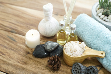 Spa treatments have wood background.