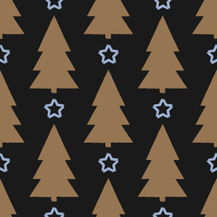 Rough silhouette of the tree and the outline of the star. Christmas seamless pattern.