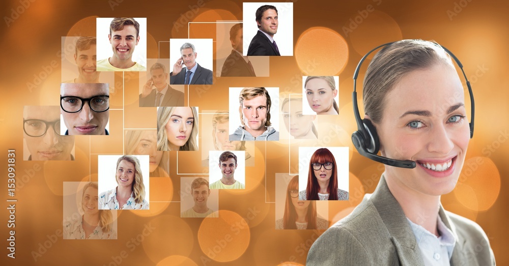 Wall mural customer care representative wearing headphones 