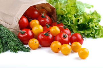 Fresh tomatoes Packed in paper box on white background.