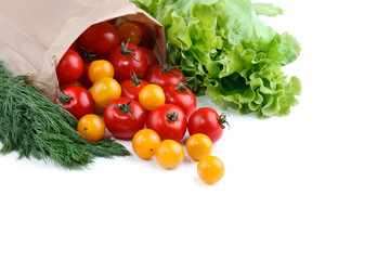 Fresh tomatoes Packed in paper box on white background.