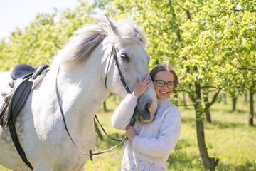close-up portrait of teenage girl and horse