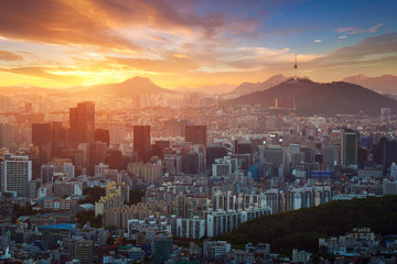 Seoul City and Beautiful sunset 