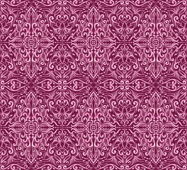 Seamless pink damask pattern on a dark background.