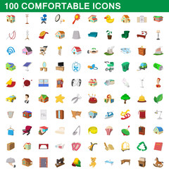 100 comfortable icons set, cartoon style
