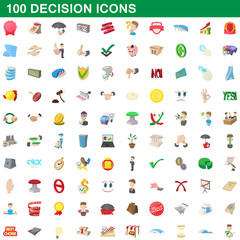 100 decision icons set, cartoon style