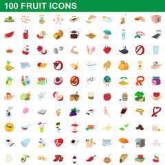 100 fruit icons set, cartoon style