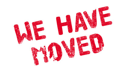 We Have Moved rubber stamp. Grunge design with dust scratches. Effects can be easily removed for a clean, crisp look. Color is easily changed.