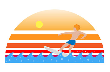 Surfer Surfing at Sunset Beach, a vector illustration of a surf sport (neatly grouped and can easily be edited).