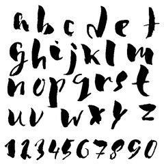 Hand drawn dry brush font. Modern brush lettering. Grunge style alphabet. Vector illustration.