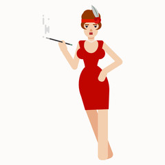 Charming lady smoking mouthpiece. Vector