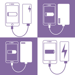 Smartphone connected to power bank. Vector flat illustration