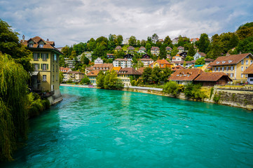 Fototapeta na wymiar The Aare flow through the city of Bern, Switzerland.