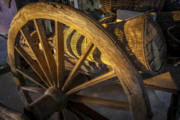 Wagon Wheel and Crate at sunset