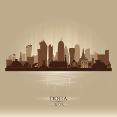 Naklejka premium Doha Qatar city skyline vector silhouette