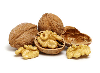 cracked walnut isolated on the white