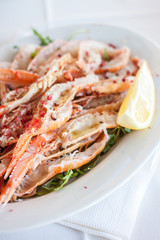 restaurant dish with raw shrimp